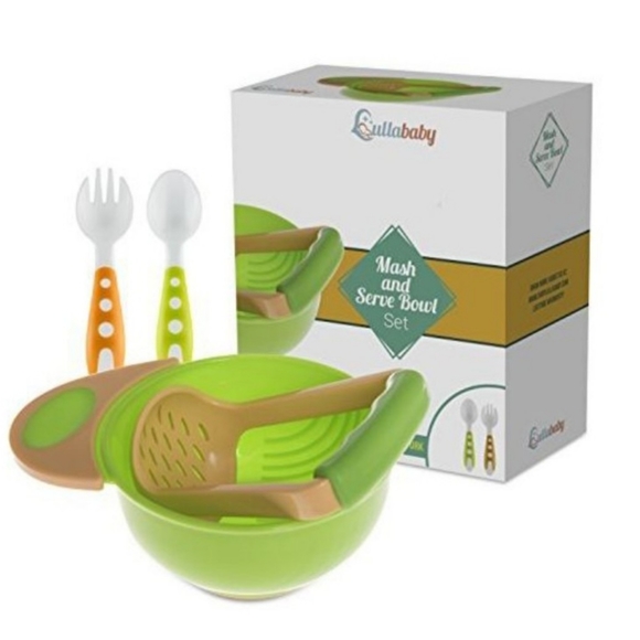 Baby Orange Green Mash & Serve Bowl Training Fork Spoon 5 Piece Feeding Set NEW - Picture 7 of 12